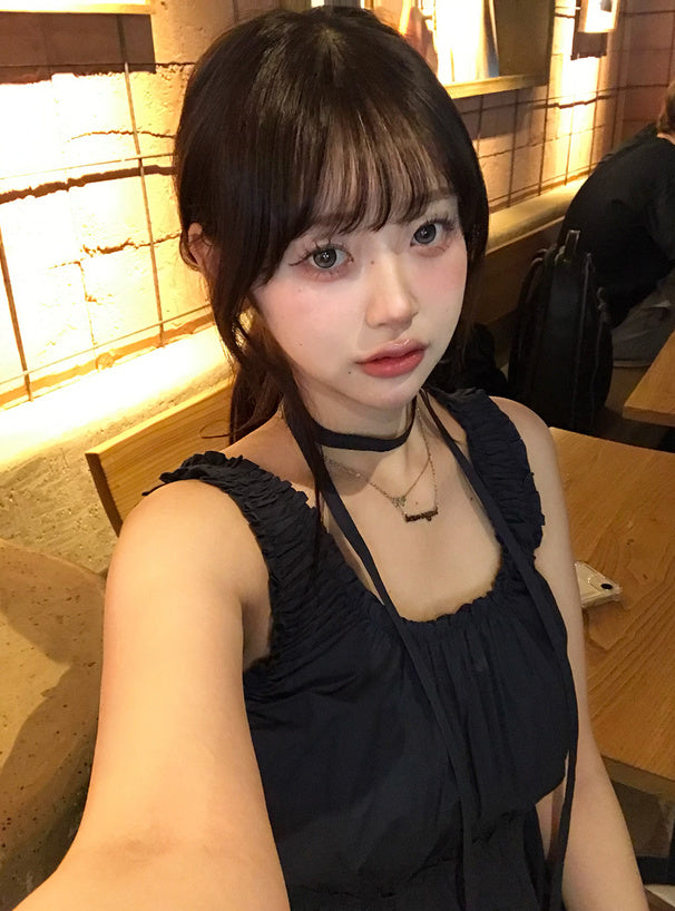 <預訂> JP 無袖泡泡上衣附褶皺繫帶 | 兩色入