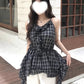 <預訂> JP 格仔不規則荷葉邊吊帶背心上衣 | 兩色入