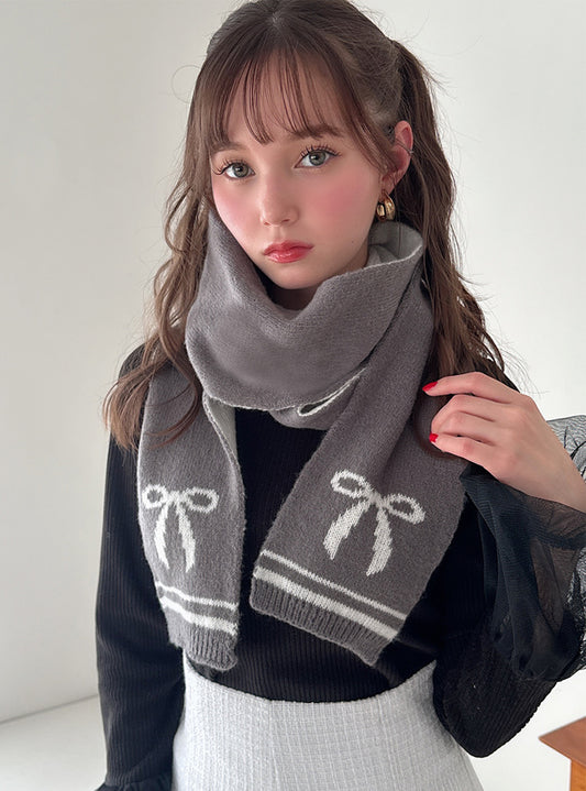 <預訂> 雙面針織蝴蝶結頸巾｜兩色入