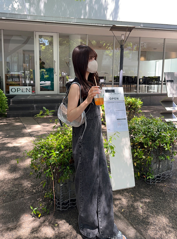 <預訂> JP 荷葉邊後背蝴蝶結牛仔連身褲｜兩色入