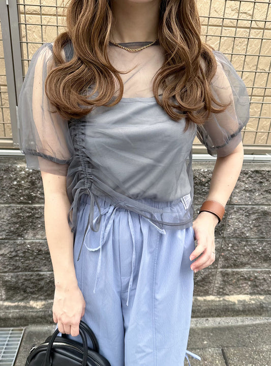 <預訂> JP 薄紗寬鬆上衣+吊帶背心兩件套｜五色入