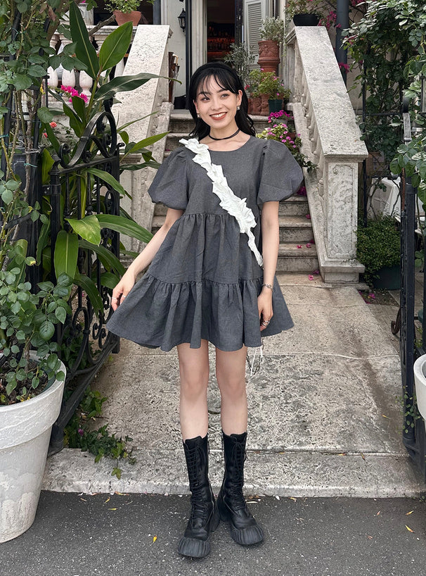 <預訂> JP 燈籠袖層疊迷你Ops｜兩色入