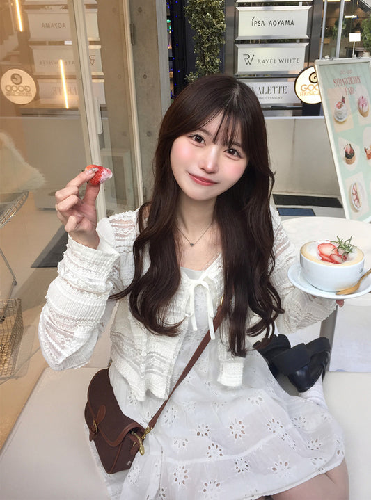 <預訂> JP 蝴蝶結透明蕾絲短開胸外痔