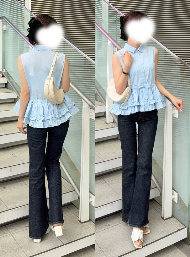 <預訂> JP 層疊荷葉邊無袖束腰上衣 | 四色入