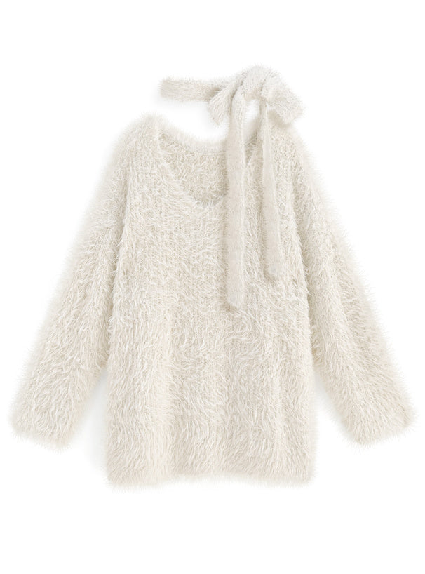 <預訂> 羽毛針織上衣+頸帶兩件套裝｜兩色入