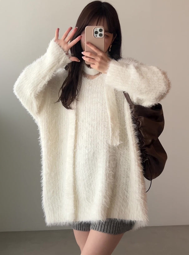 <預訂> 羽毛針織上衣+頸帶兩件套裝｜兩色入