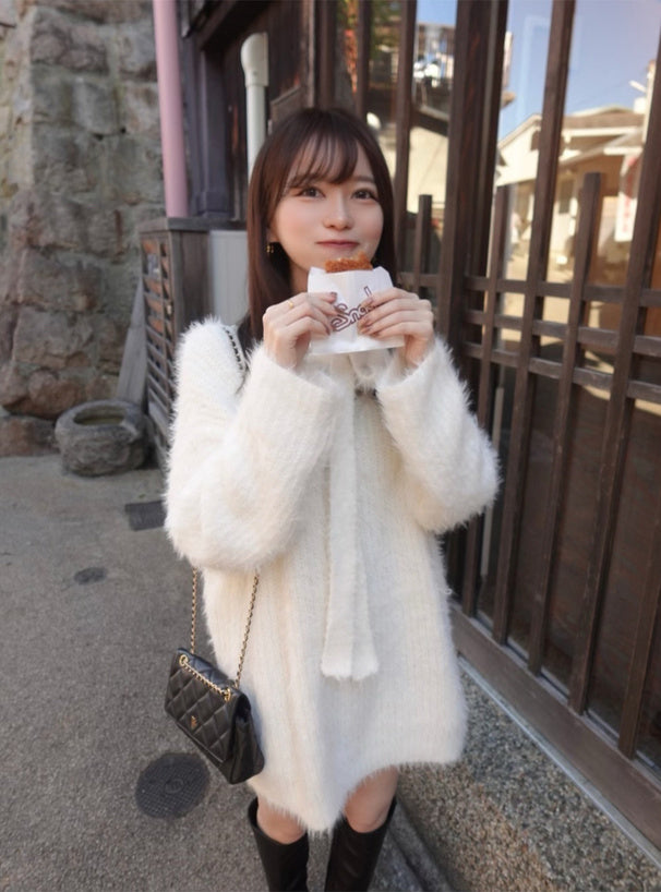 <預訂> 羽毛針織上衣+頸帶兩件套裝｜兩色入