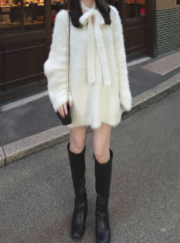 <預訂> 羽毛針織上衣+頸帶兩件套裝｜兩色入