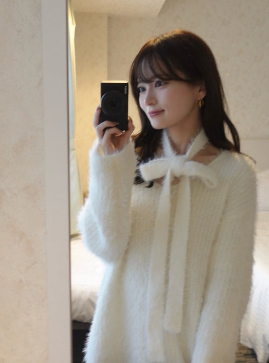 <預訂> 羽毛針織上衣+頸帶兩件套裝｜兩色入