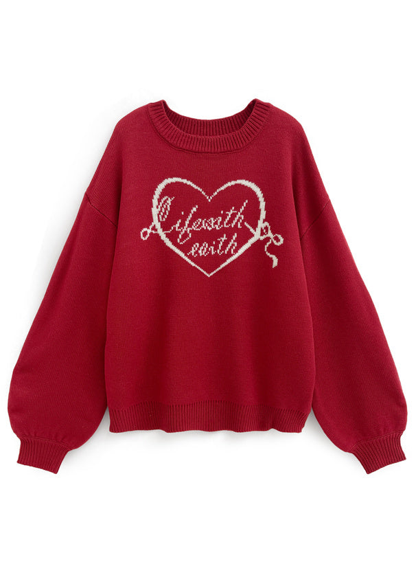 <預訂> 心型絲帶標誌提花針織上衣｜三色入