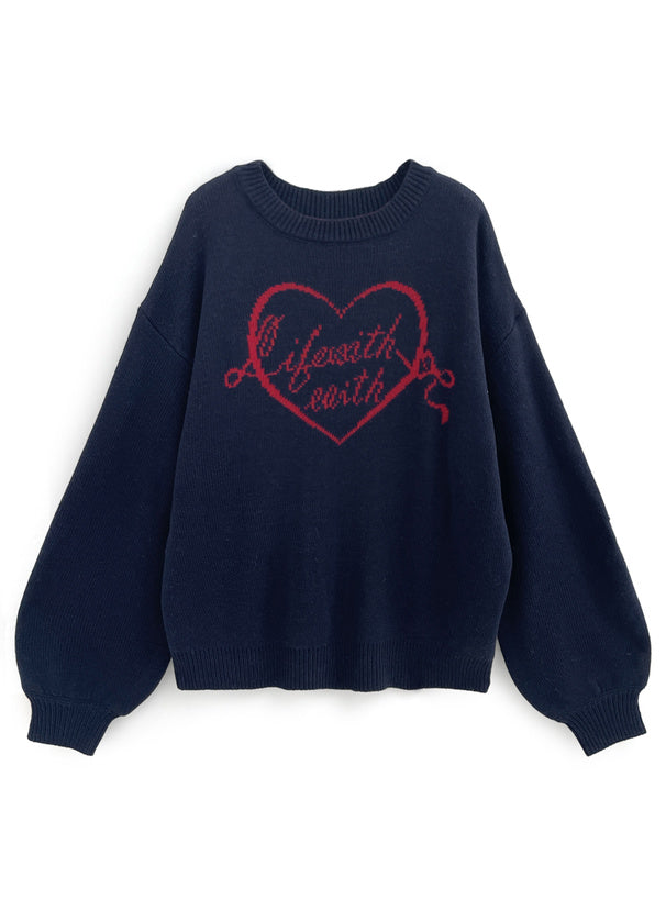 <預訂> 心型絲帶標誌提花針織上衣｜三色入