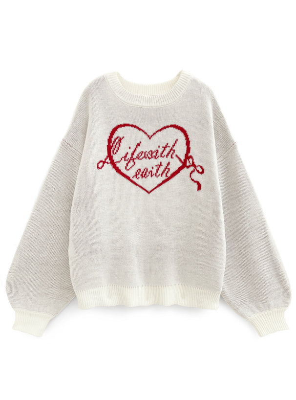 <預訂> 心型絲帶標誌提花針織上衣｜三色入