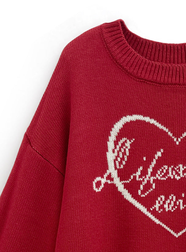 <預訂> 心型絲帶標誌提花針織上衣｜三色入