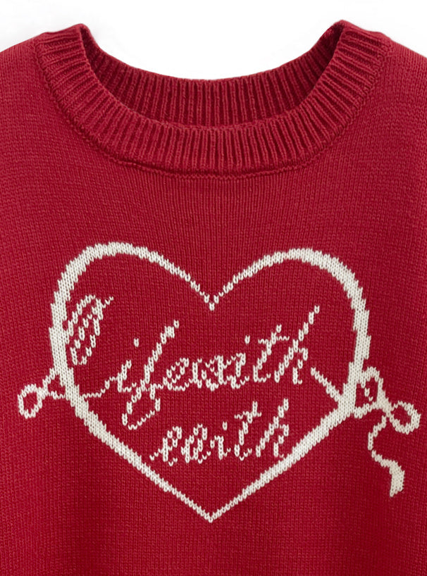<預訂> 心型絲帶標誌提花針織上衣｜三色入