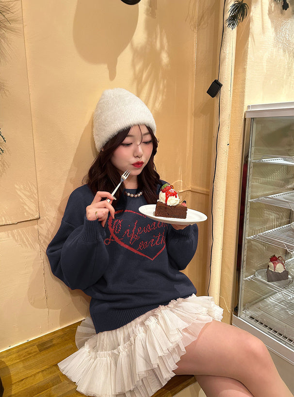 <預訂> 心型絲帶標誌提花針織上衣｜三色入