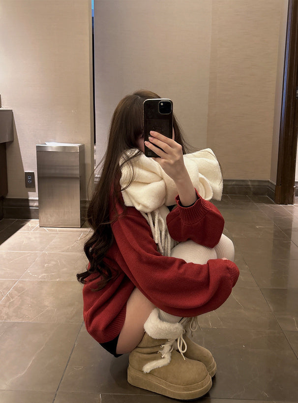 <預訂> 心型絲帶標誌提花針織上衣｜三色入