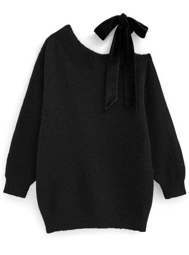 <預訂> JP 日本大人氣♡ 單肩天鵝絨絲帶針織迷你連身OPs裙｜四色入