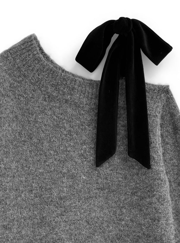 <預訂> JP 日本大人氣♡ 單肩天鵝絨絲帶針織迷你連身OPs裙｜四色入