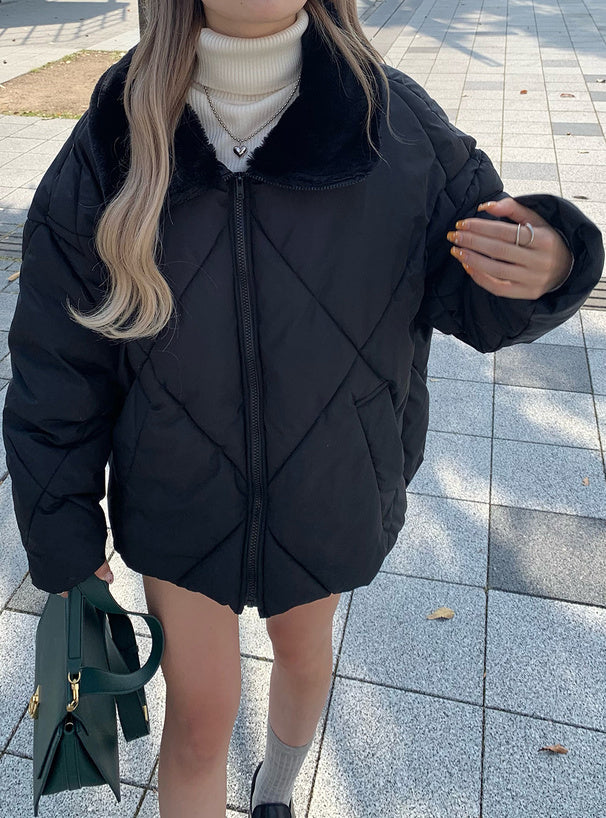 <預訂> 雙向毛領絎縫羽絨外套｜兩色入