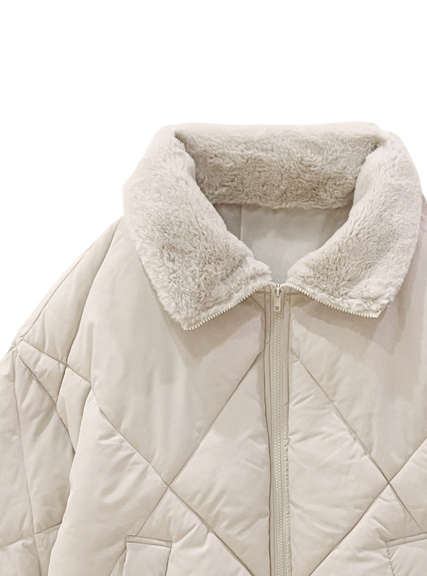 <預訂> 雙向毛領絎縫羽絨外套｜兩色入