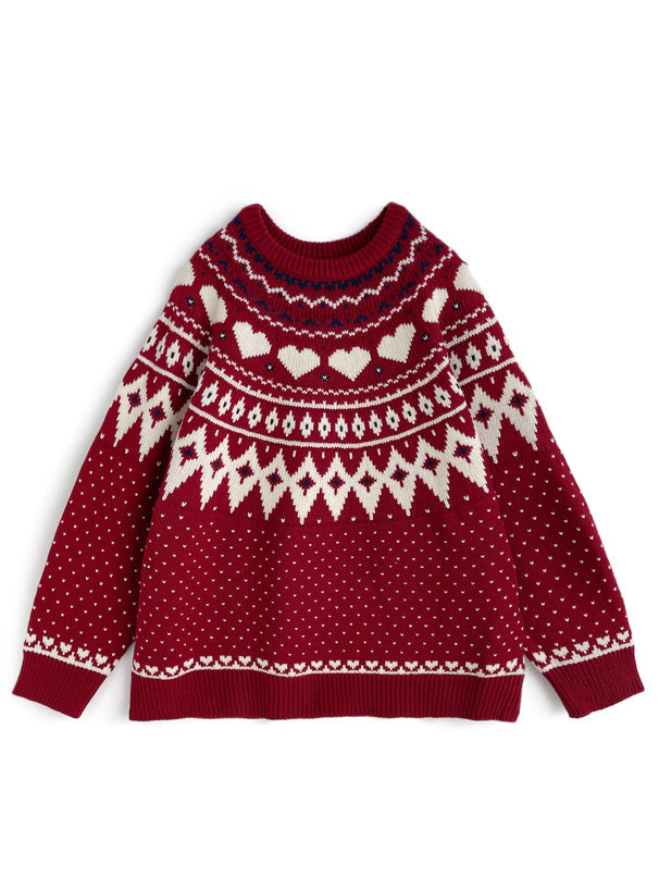 <預訂> 同心心型印花提花針織上衣｜三色入