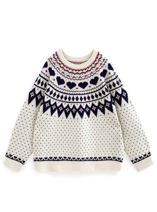 <預訂> 同心心型印花提花針織上衣｜三色入