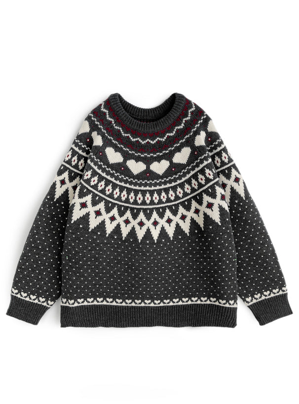 <預訂> 同心心型印花提花針織上衣｜三色入