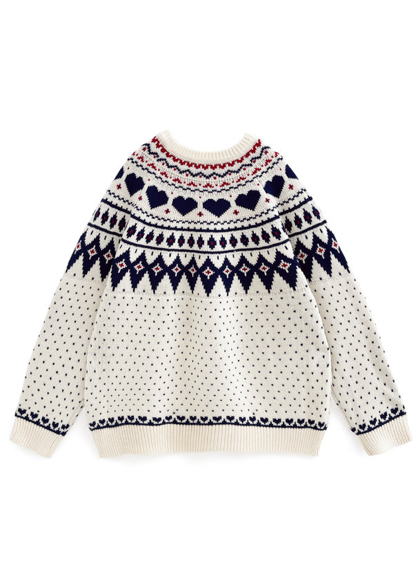 <預訂> 同心心型印花提花針織上衣｜三色入