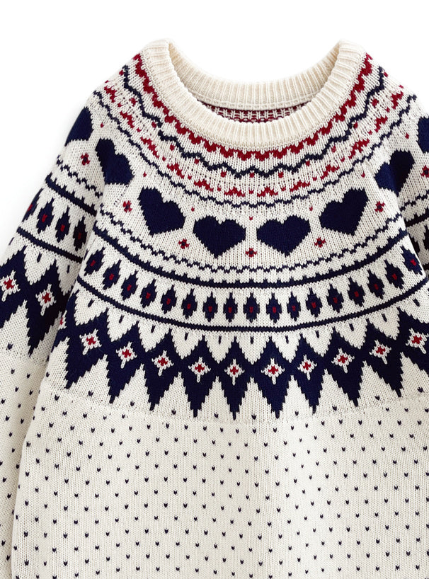 <預訂> 同心心型印花提花針織上衣｜三色入