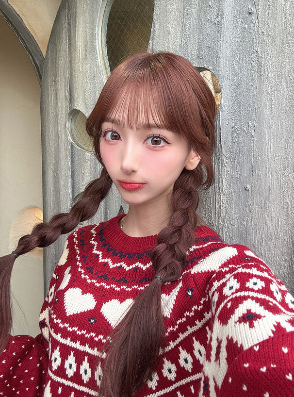 <預訂> 同心心型印花提花針織上衣｜三色入