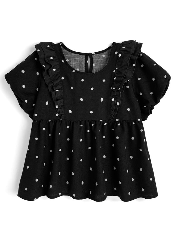 <預訂> JP 波點荷葉邊褶邊上衣 | 兩色入