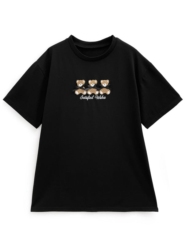 <預訂> Teddy Bear 泰迪熊刺繡蝴蝶結t-shirt｜三色入