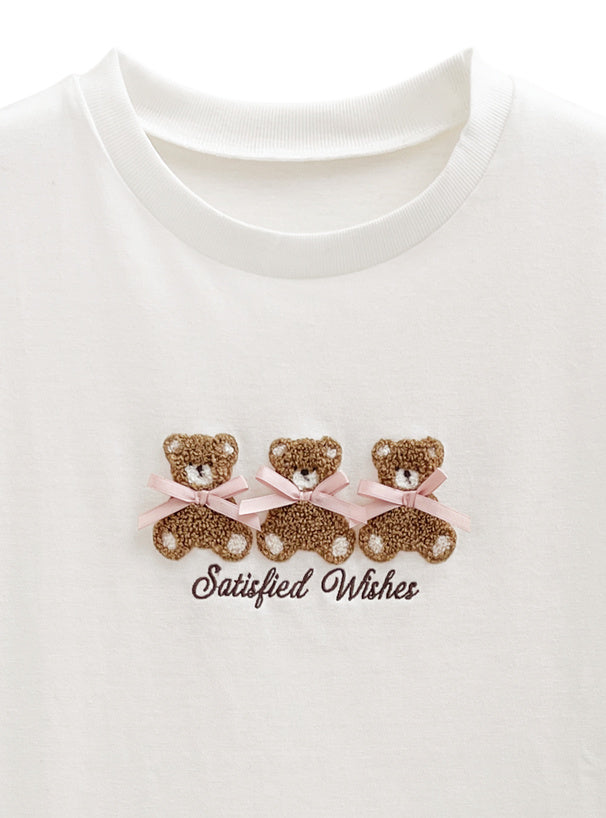 <預訂> Teddy Bear 泰迪熊刺繡蝴蝶結t-shirt｜三色入