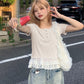 <預訂> JP 蕾絲花邊logo刺繡上衣｜三色入
