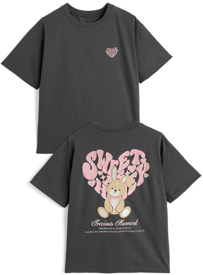 <預訂> JP 心型logo印花兔子刺繡Tee | 兩色入
