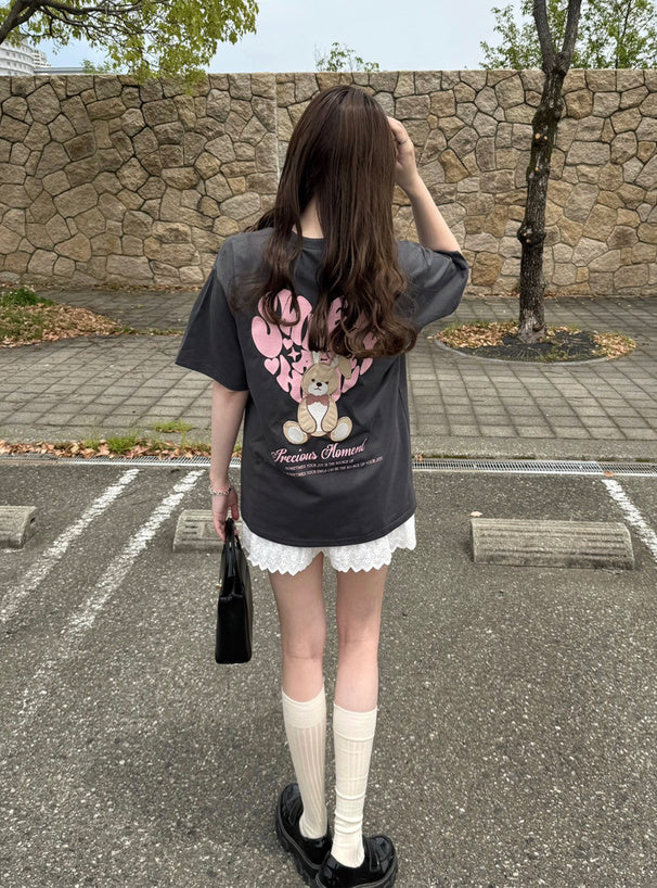 <預訂> JP 心型logo印花兔子刺繡Tee | 兩色入