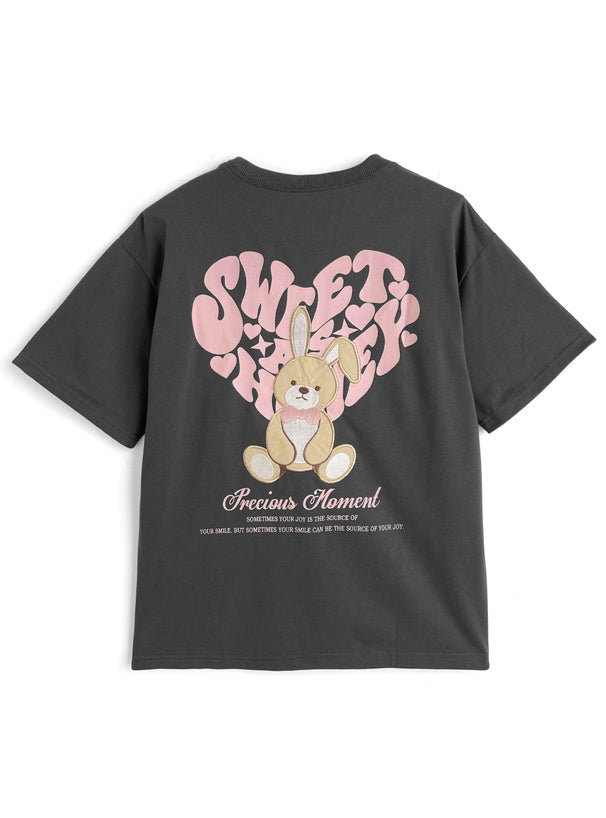 <預訂> JP 心型logo印花兔子刺繡Tee | 兩色入