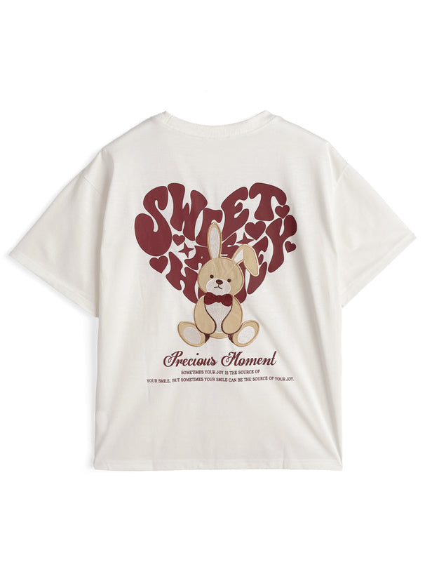 <預訂> JP 心型logo印花兔子刺繡Tee | 兩色入