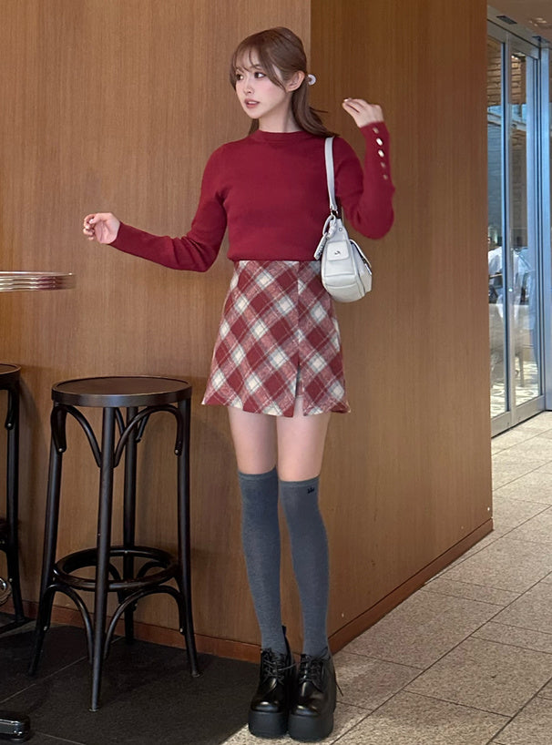 <預訂> J節日感紋格紋迷你裙(含內搭)| 兩色入