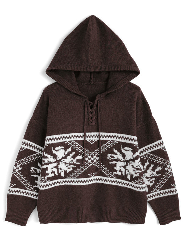 <預訂> 北歐風繫帶針織連帽上衣｜三色入