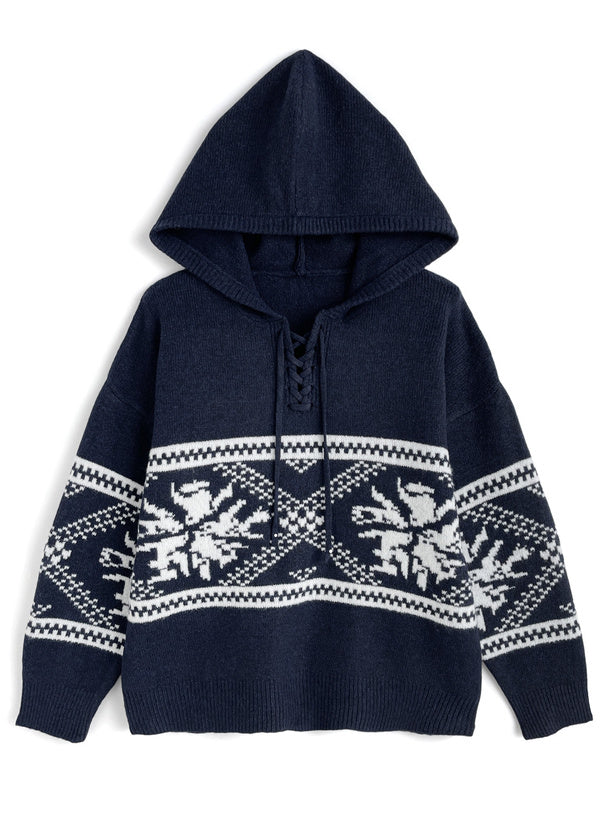 <預訂> 北歐風繫帶針織連帽上衣｜三色入