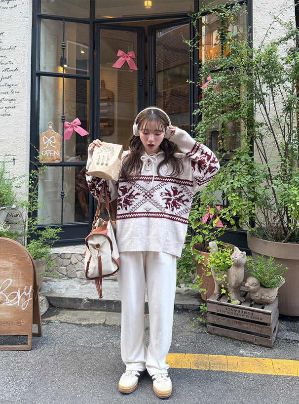 <預訂> 北歐風繫帶針織連帽上衣｜三色入