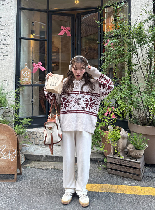 <預訂> 北歐風繫帶針織連帽上衣｜三色入