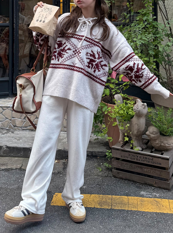 <預訂> 北歐風繫帶針織連帽上衣｜三色入