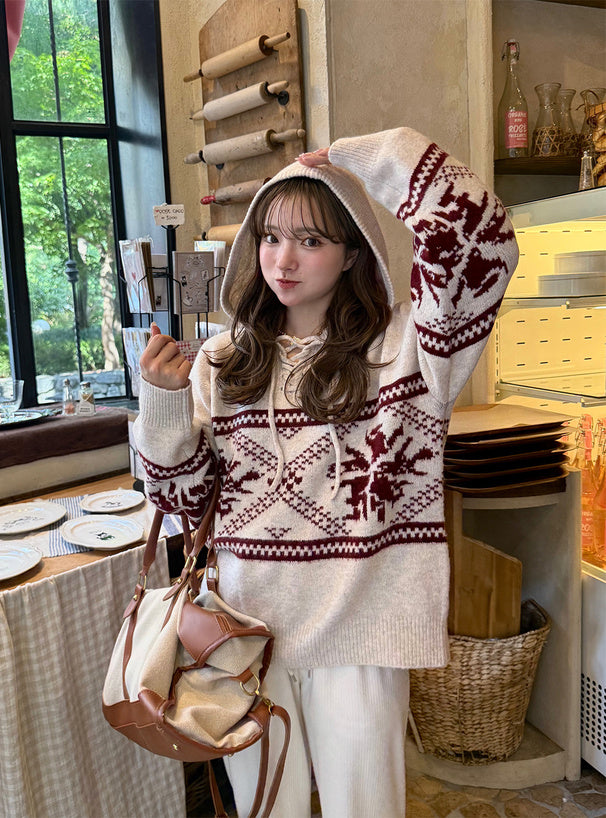 <預訂> 北歐風繫帶針織連帽上衣｜三色入