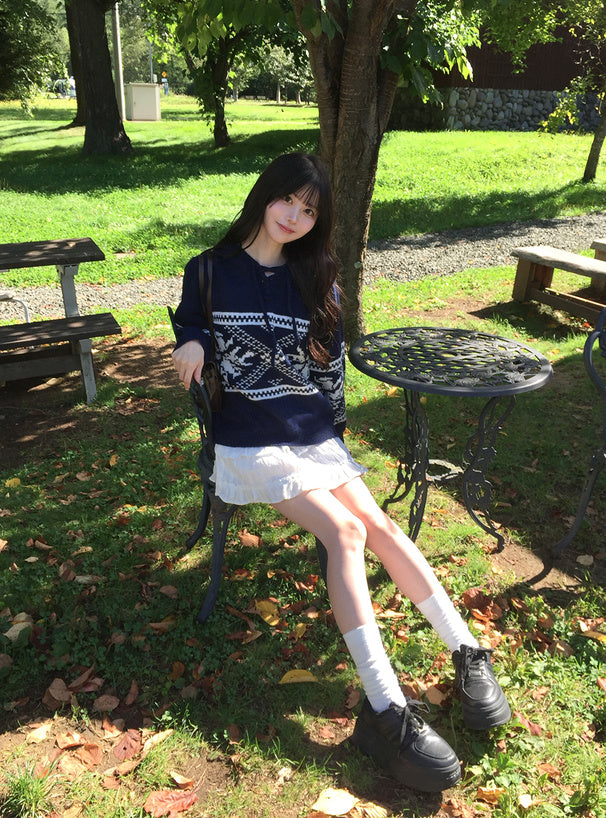 <預訂> 北歐風繫帶針織連帽上衣｜三色入