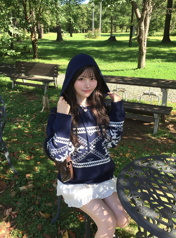 <預訂> 北歐風繫帶針織連帽上衣｜三色入