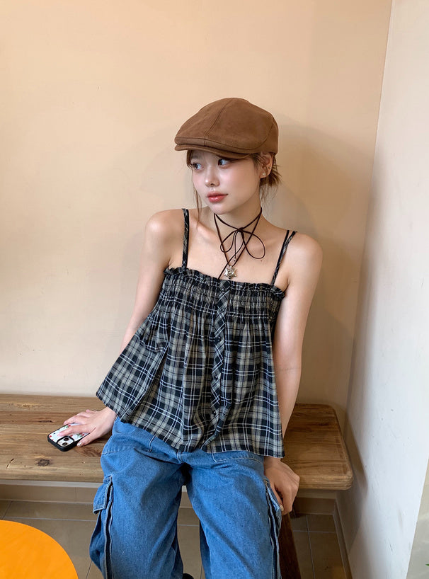 <預訂> JP 格紋吊帶背心｜兩色入