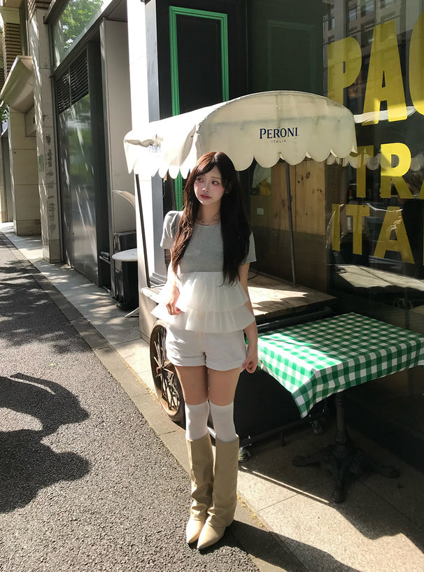 <預訂> JP 氣球褶邊泡泡上衣 | 兩色入