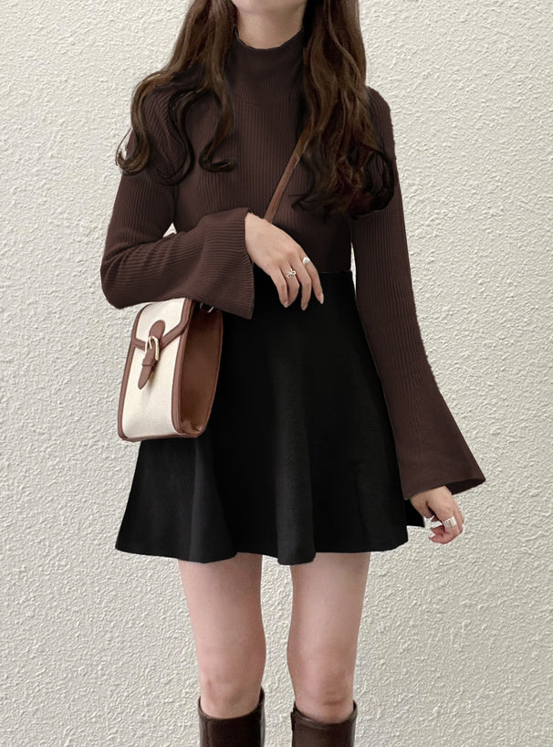 <現貨> 高領喇叭袖羅紋針織上衣｜四色入